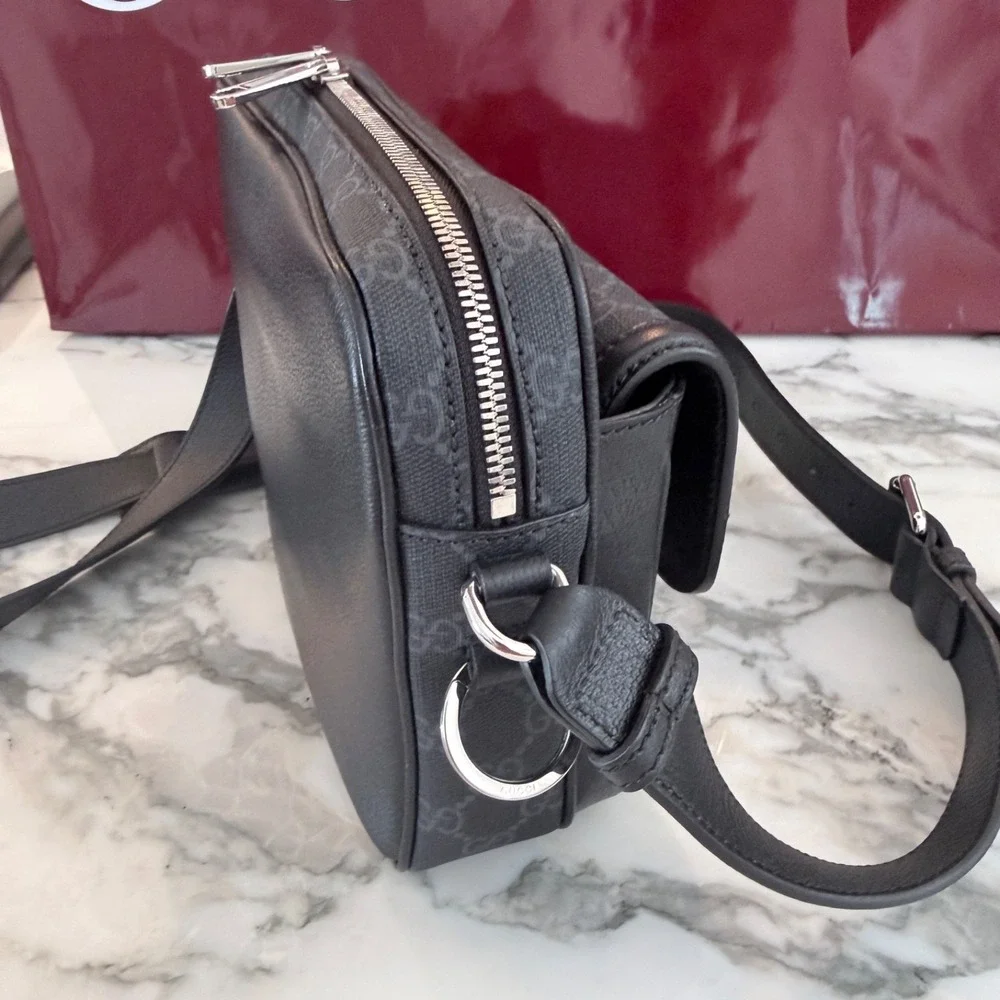 GUCCI 795464 GG Supreme Leather & Canvas Crossbody Bag, Small